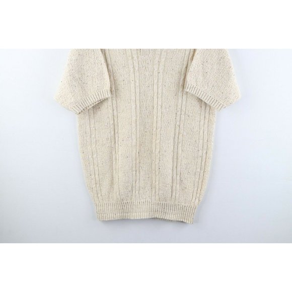 Vintage 70s Rockabilly Mens Medium Cable Knit Collared Short Sleeve Polo Sweater - Picture 3 of 7